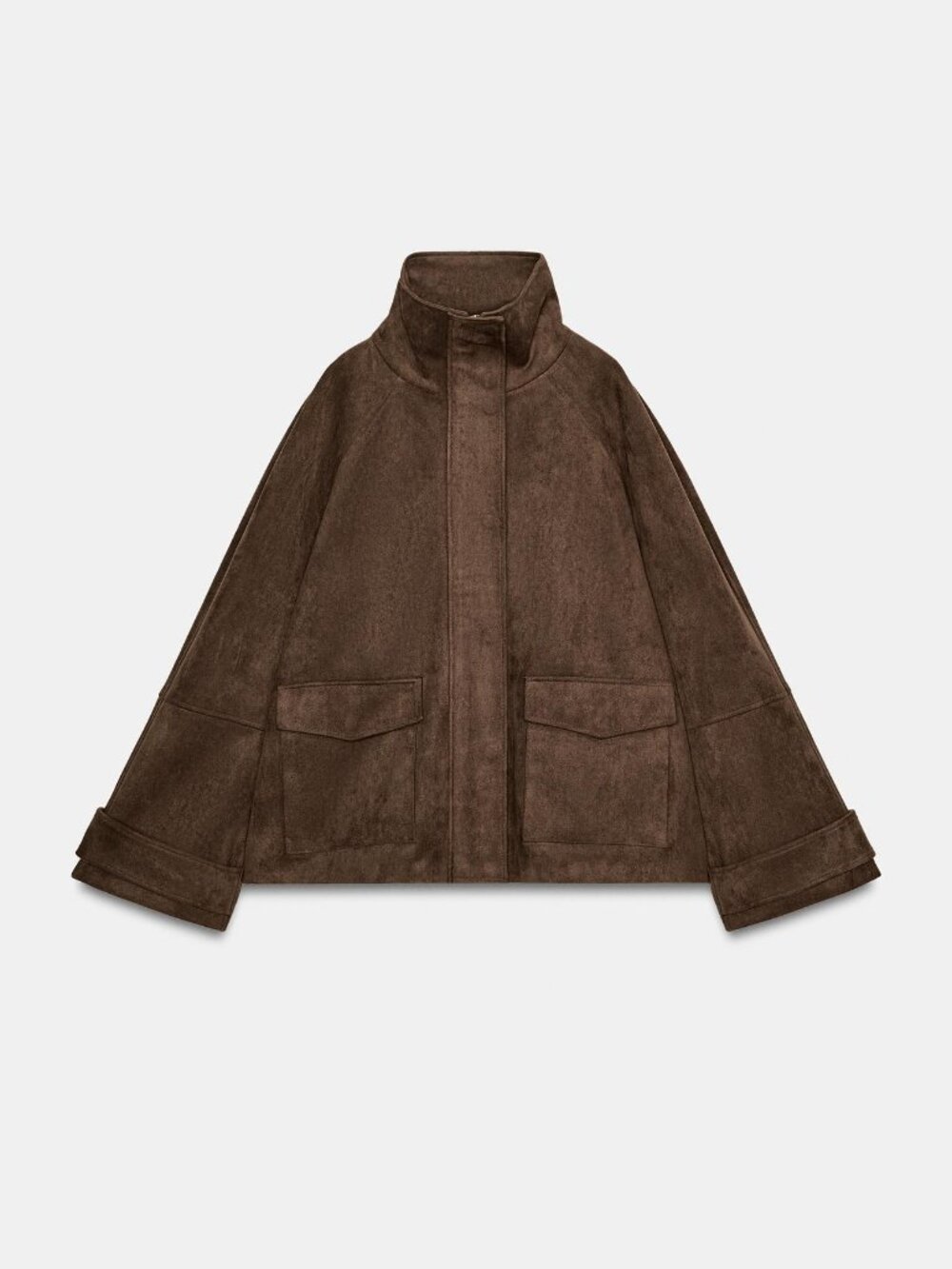 BNWT ZARA WOMAN FAUX SUEDE POCKET JACKET Dark brown - Picture 7 of 14